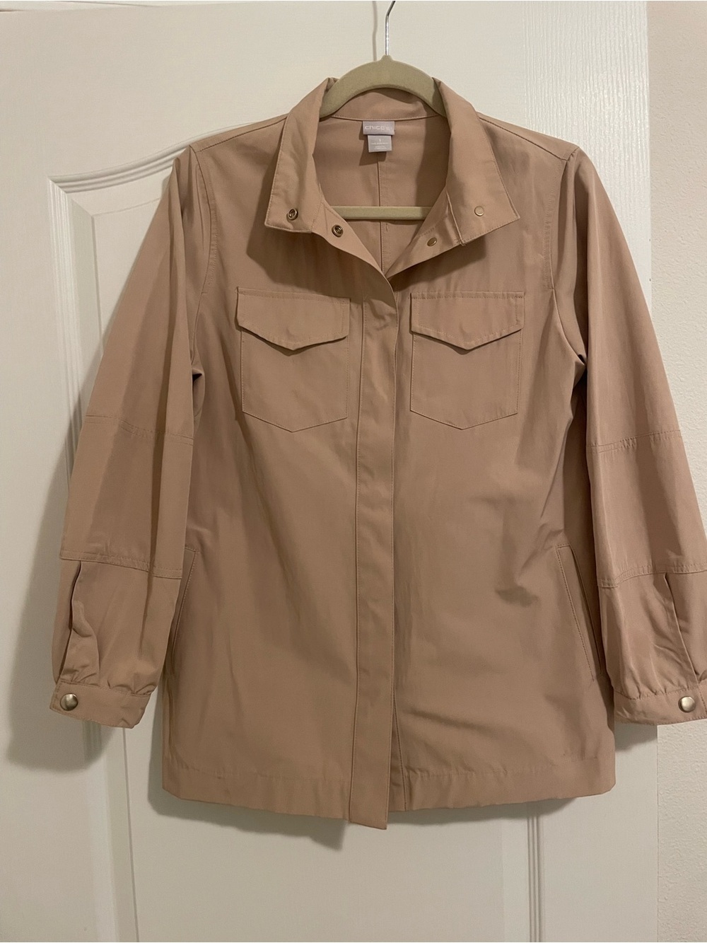 Chico's Tan Safari Shirt Jacket Size 1 (US 8/10) Snap Front